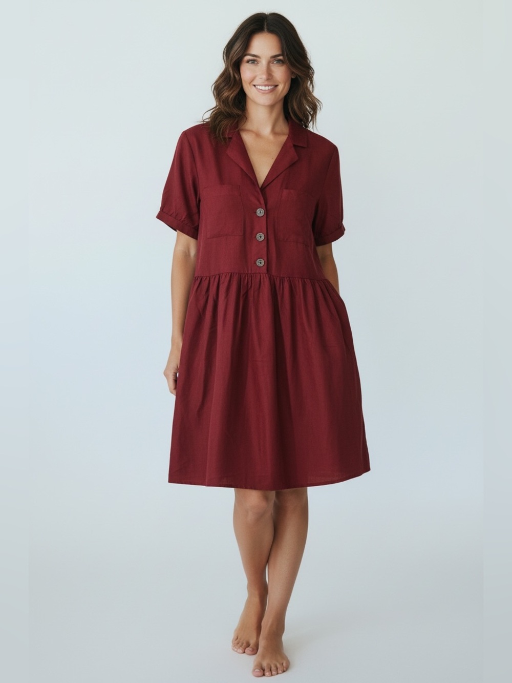 Trixxi Burgundy Button-Front Babydoll Shirt Dress NWOT Size XL